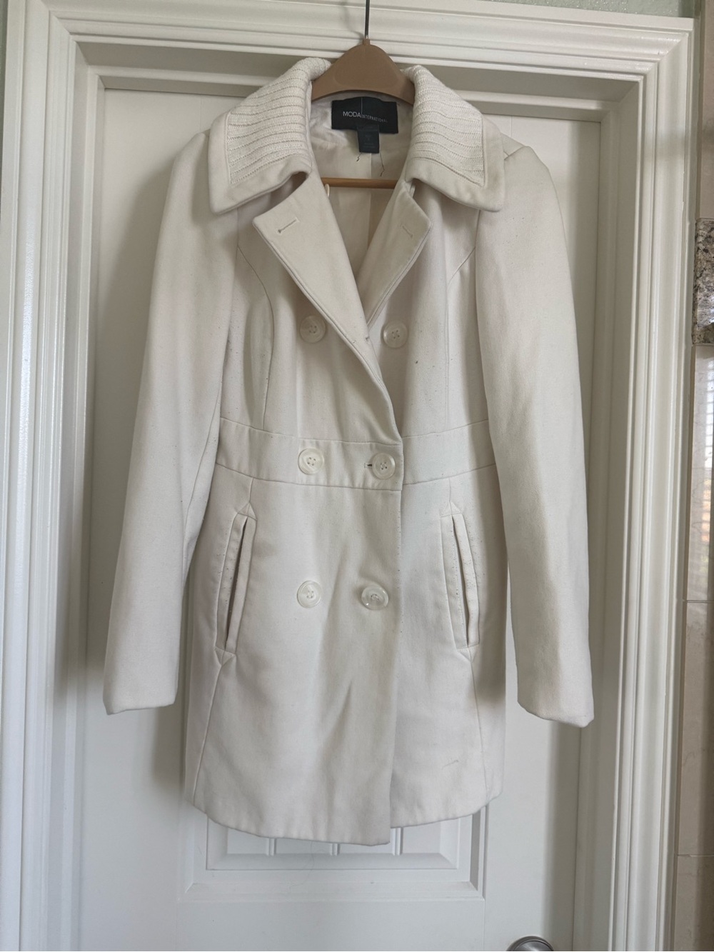 Moda International Cream Double-Breasted Pea Coat